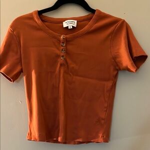 Burnt Orange Buttoned Crop Polo Tee